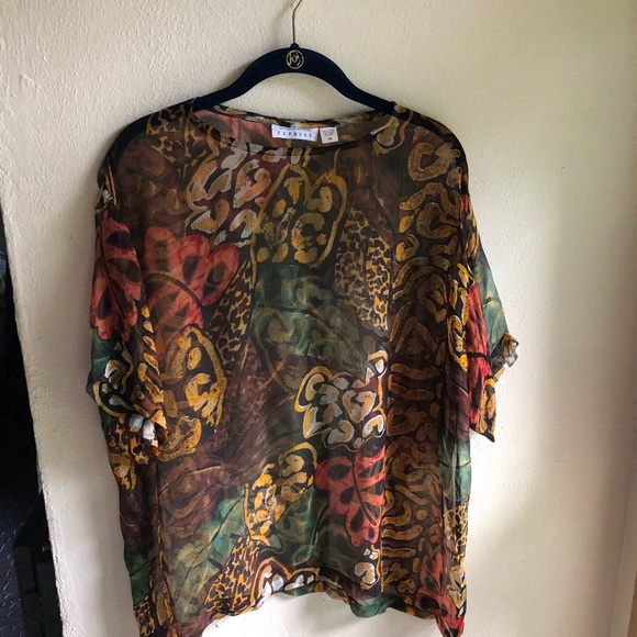 Vintage 90's Express Compagnie Internationale Sheer Tropical Print Blouse. XS - Picture 5 of 9
